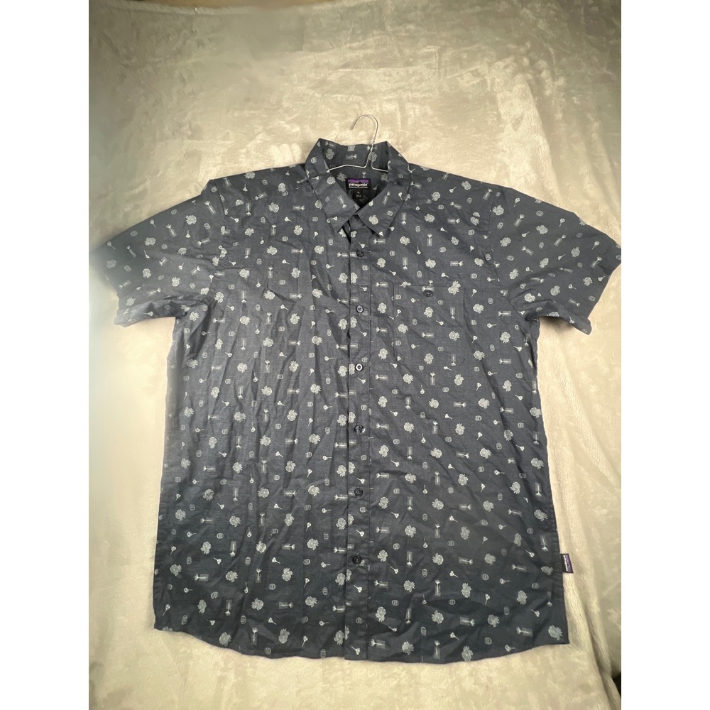 Patagonia Mens XL Organic Cotton Short Sleeve Button Down Floral Shirt Blue